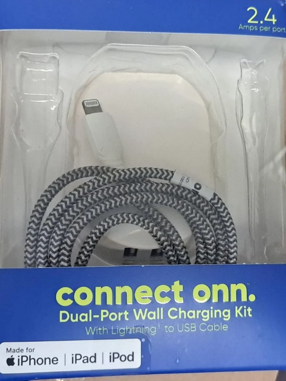 onn Lightning to USB Cable 6ft – Braided, MFi Certified Fast Charging Cord